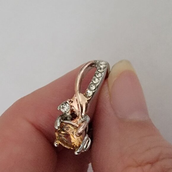 Citrine & CZ Faux Gemstones Ring in Rose & Silver Band - Picture 4 of 7